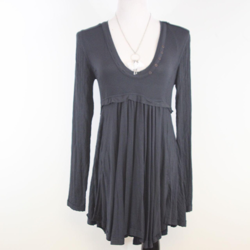 Free People Washed Black Babydoll Mini Dress Tunic NWT M